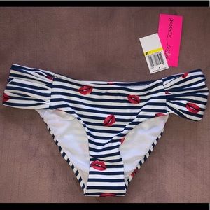 NWT Betsy Johnson Bikini Bottom Retro Blue stripes